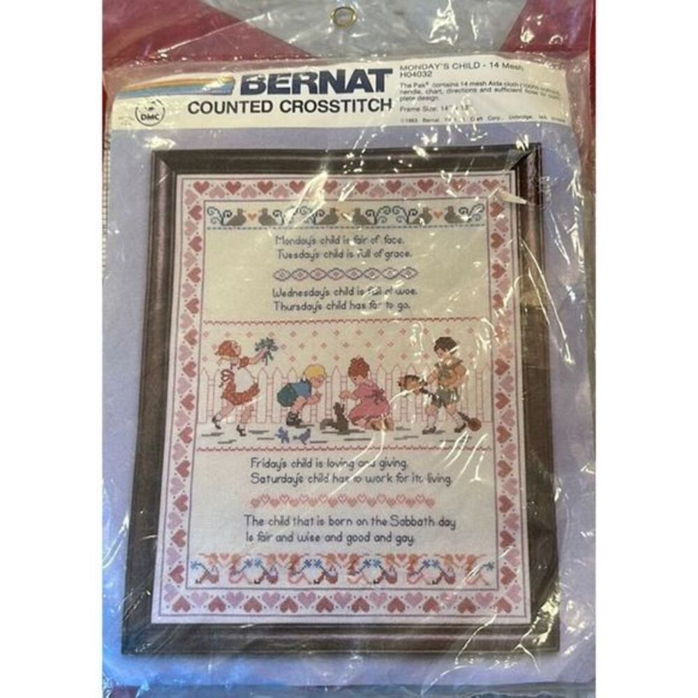 Bernat Vintage Counted Cross Stitch Kit Mondays Child